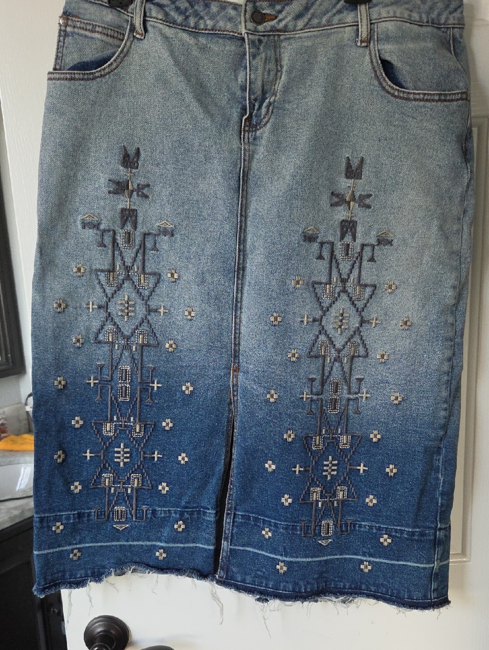 Stetson Blue Ombre Embroidered  Jean Skirt.